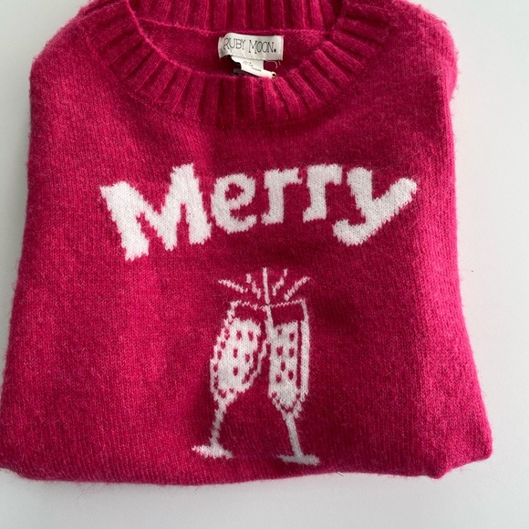 NWT Ruby Moon Pink Merry Champagne Cheers Fun Holiday Sweater Size S 🥂 - Picture 6 of 6